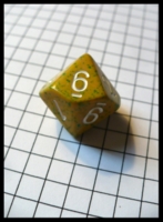 Dice : Dice - 10D - Rounded Solid Gold With Green Speckles With White Numerals